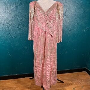Vintage 60s 70s pink with gold and silver glitter formal dress new years glam